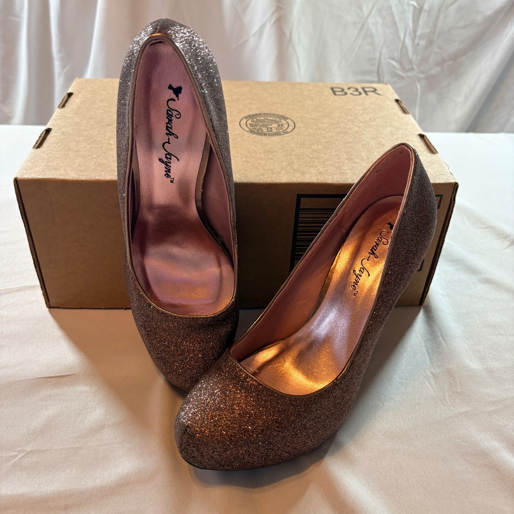 Sarah Jayne Glitter Platform Pumps Womens Size 9 Bronze Sparkly High Heel Shoes